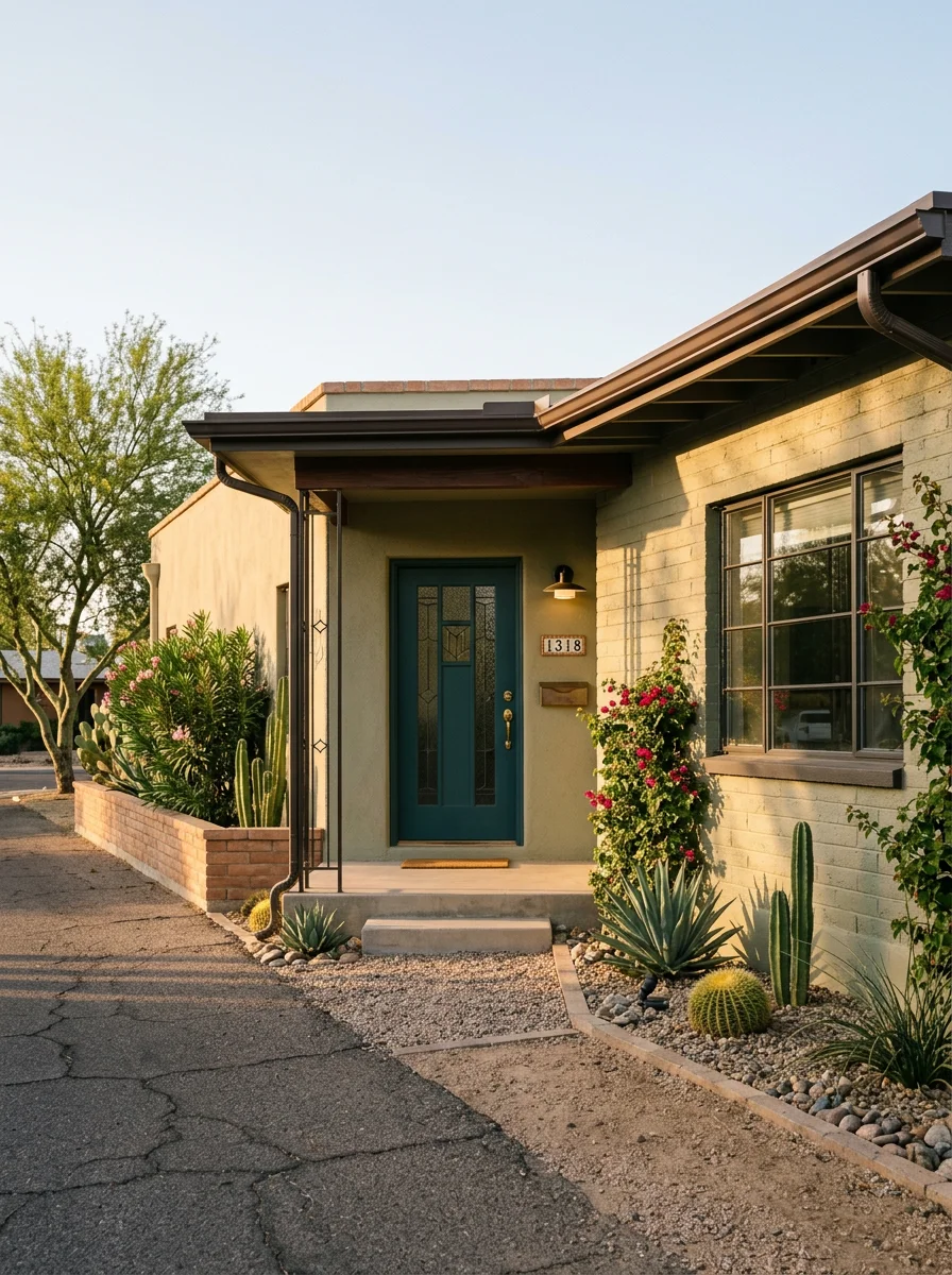 Remodeled kitchen in a 1950s Encanto neighborhood bungalow in central Phoenix, with new tile flooring and updated cabinetry replacing original builder finishes.