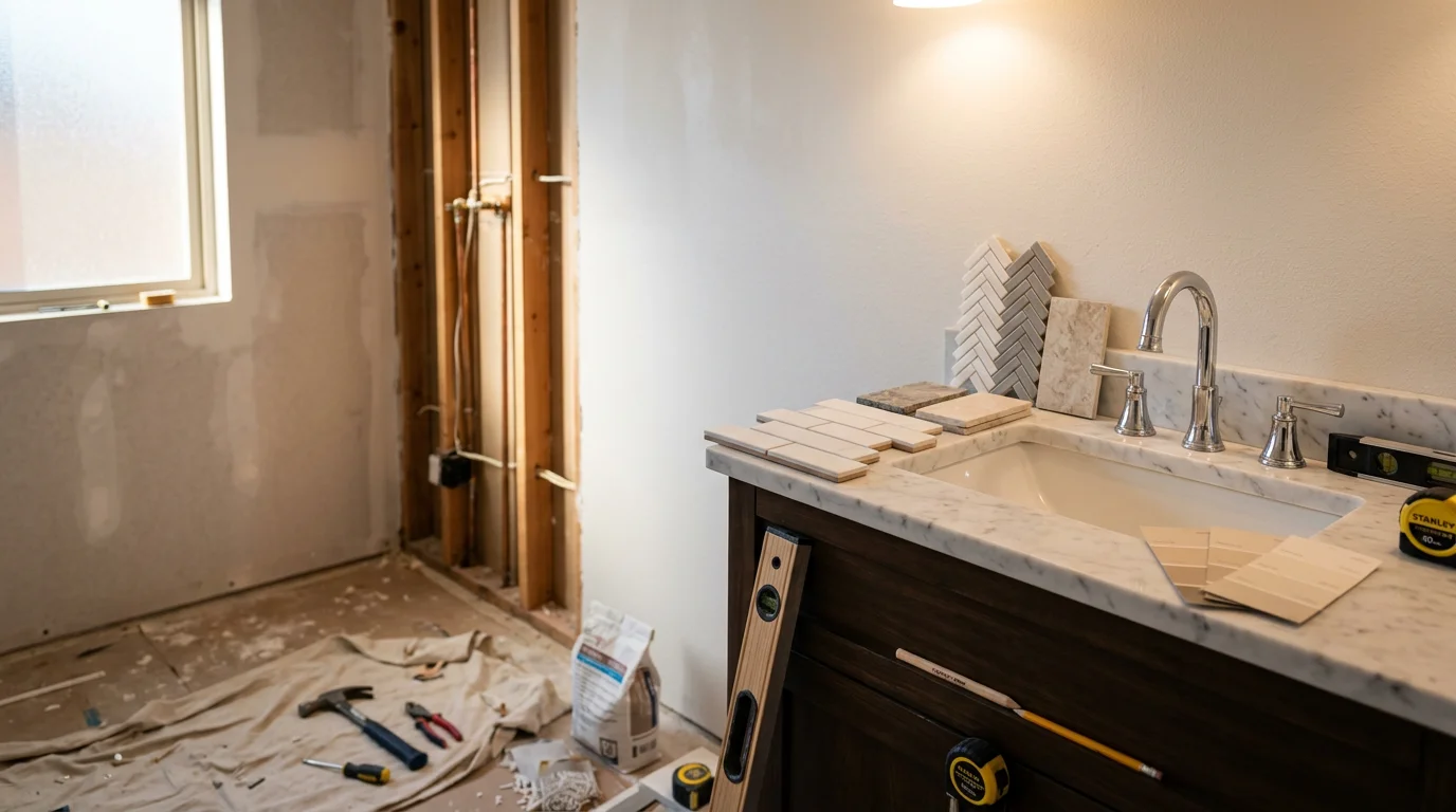 A fully remodeled bathroom in a Scottsdale, AZ home featuring a updated vanity, clean tile work, and modern fixtures. The renovation reflects the organized, high-standard craftsmanship delivered by SJR Remodeling LLC.
